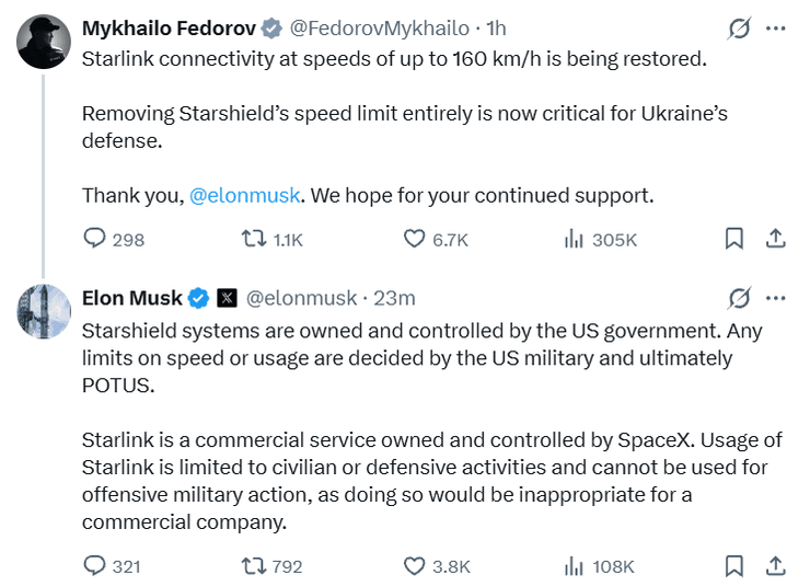 Ответ Маска Федорову на Starshield